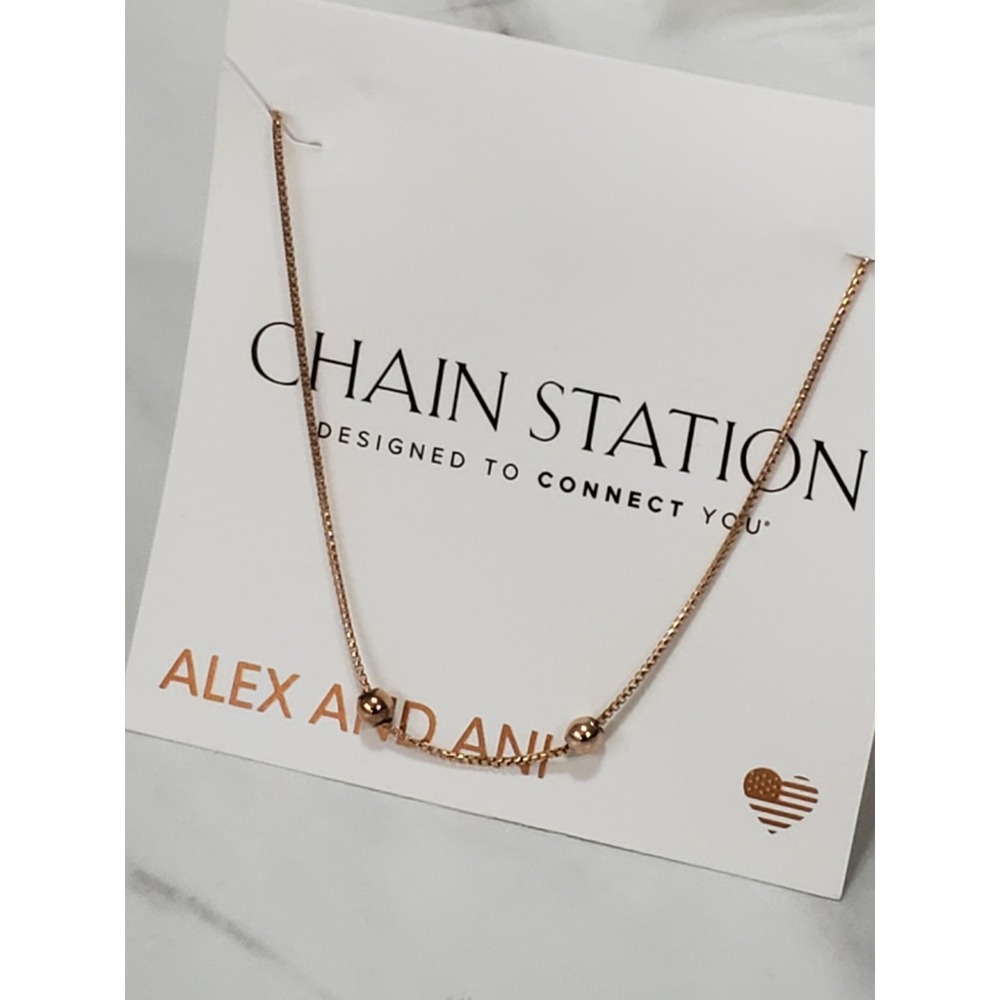 NEW Alex and Ani 24" Chain Starter Necklace 2 Station Beads Rose Gold